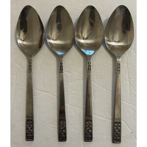 Vintage Customcraft Fluer De Lis Set Of 4 Soup/Dinner Spoon Stainless Flatware